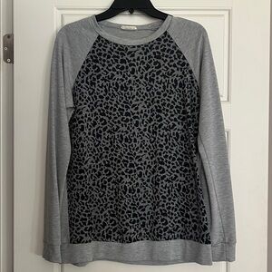 First Love Gray and Black Animal Print Top
